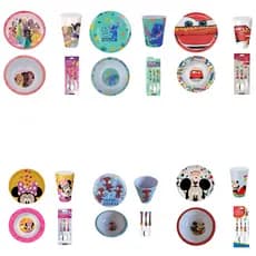 Kit Infantil Personagens 4 Peças | Prato Raso, Bowl, Talheres e Copo