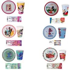 Kit Infantil Personagens 3 Peças | Prato Raso, Talheres e Copo