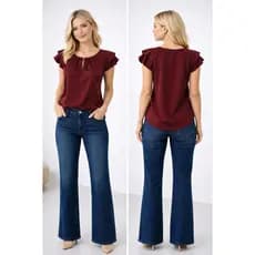 Blusa Femenina Com Babado Na Manga De Crepinho Com Botão Blusinha De Crepinho Com Botão