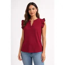 Blusa Feminina De Crepe Com Manga Franzida e Gola Em V