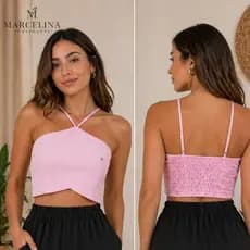 Cropped Feminino Alfaiataria De Frente Cruzada Com Alcinha E Eslatex Nas Costas