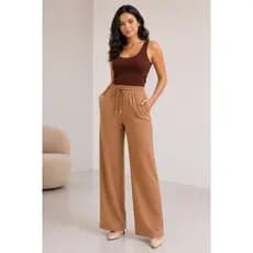 Calça Pantalona Feminina Dunas Elástico Cintura e Bolso Caimento Leve Confortável