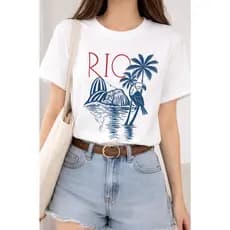 Camisa Feminina T-shirt Blusa Com Estampa Manga Curta Basica Gola Redonda Em Algodão