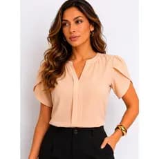 Blusa Feminina Manga de Princesa Pétala Evangelica Gola V Sofisticado Tecido Dunas Moda Verão