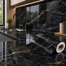 2 Pcs Papel Parede Mármore preto Dourado Para Cozinha Impermeável Resistente a Altas Temperatura Papel Parede Mármore