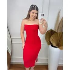 Vestido Feminino Midi Tomara que Caia Canelado Detalhes no Busto Tricot Modal Premium