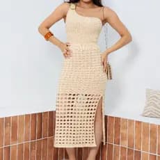 Conjunto Feminino Tricot Modal Cropped Detalhe em Fivela com Saia Rendado Forrada