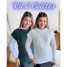 Kit 2 Colete Trança Feminino Tricot Detalhe em Trança Gola Redonda Tricô Moda Outono/Inverno