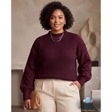 Blusa De Frio Feminina Tricot Plus Size Gola Redonda Manga Longa Detalhe Trança Tricô Moda Inverno