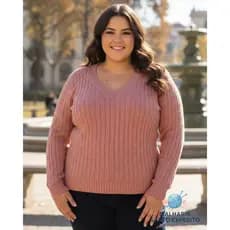 Blusa Feminina Tricot Plus Size Manga Longa Detalhe em trança Tricô Moda Inverno