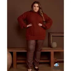 Blusa Feminina Tricô Plus Size Detalhes em Trança Tamanho Grande Feito Tricot Inverno