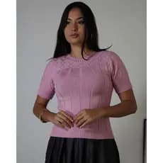 Blusa Feminina Tricot Básica Camiseta Manga Curta Tricô Elegante Sem transparência Moda Verão
