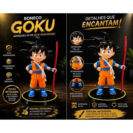 Boneco Goku Infantil Dragon Ball Z Action Figure Impressão 3D Pintura Artesanal