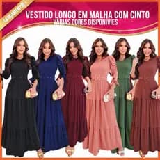 VESTIDO LONGO MANGA LONGA EM MALHA C/ CINTO MODA EVANGELICA; MODA CRISTÃ; CONGRESSO CULTO; PLUS SIZE