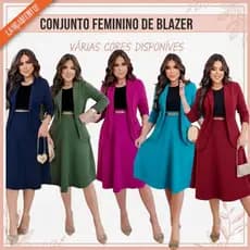 CONJUNTO FEMININO BLAZER, SAIA MIDI, CAMISETA E CINTO; MODA EVANGÉLICA PLUSSIZE CONGRESSO CULTO SOCIAL
