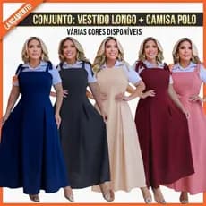 VESTIDO LONGO  EM CREPE DUNAS + CAMISETA CROPPED: SOCIAL CULTO CONGRESSO MODA EVANGÉLICA MODA CRISTÃ
