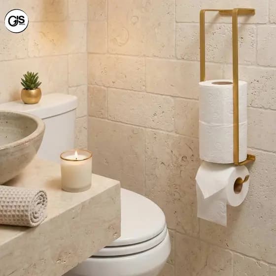 Suporte Porta Papel Higiênico Parede Preto/Dourado P/4 rolos top