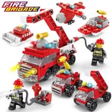 Blocos 6 em 1 para Construção – Carros de Bombeiro, Polícia e Guincho Educativos