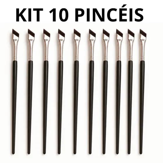 Kit 10 Pincéis Chanfrados Ultra Finos Profissionais para Delineado, Sobrancelhas e Detalhes de Precisão