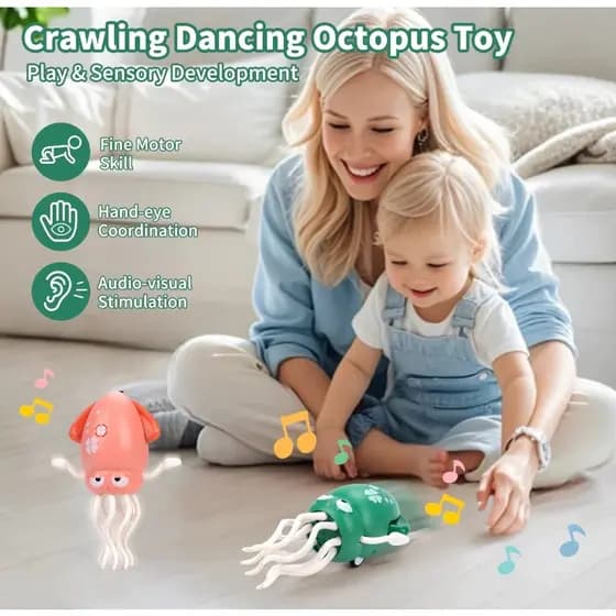 Brinquedo polvo dançante com luzes e música, deita e anda. Presente de Ano Novo para crianças.