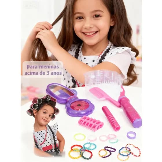 Kit de Beleza Infantil para Cabelo - Brinquedo Faz de Conta Meninas 3+ Anos Presente de Ano Novo