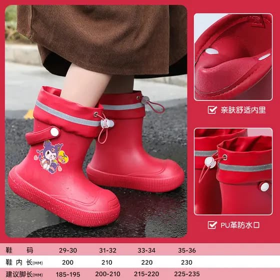 Crianças botas de chuva quentes meninos meninas novos sapatos de borracha à prova dwaterproof água botas antiderrapantes