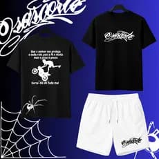 Kit Camiseta + Short Tectel Coelho E Osascorte Moto Grau 244 Motoqueiro Favela Aranha Frase