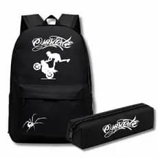 Kit Mochila Estojo Estampado Osascorte 244 Motoqueiro Aranha Grau Bag Escola Empinando