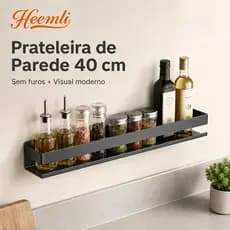 Organizador de Parede 40cm para Banheiro Cozinha Prateleira com Grade sem Furar Heemli