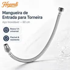 Mangueira Flexível de Aço Inox 60cm para Torneira Entrada de Água 1/2 Anti Explosão Heemli