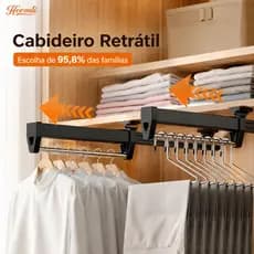 Cabideiro Extensível Heemli Deslizante Inox para Guarda Roupa 49 a 98cm
