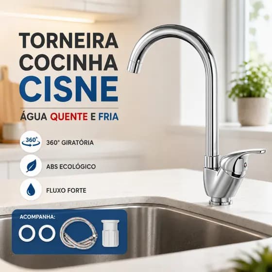 Torneira Cozinha com Misturador Quente Frio Giratória 360° Cromada ABS com Arejador Heemli