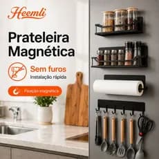 Organizador Magnético para Geladeira Prateleira Lateral com Ganchos Suporte de Cozinha sem Furo Heemli