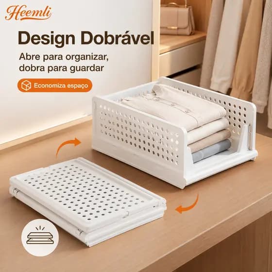 Caixa Organizadora Dobrável para Guarda Roupa com Gaveta Branca Empilhável Heemli