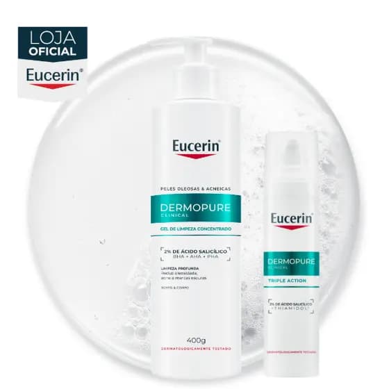 KIT EUCERIN Dermo pure Clinical Sérum Efeito Triplo 40ml + Dermo Pure Gel de Limpeza Facial Antiacne Concentrado 400ml