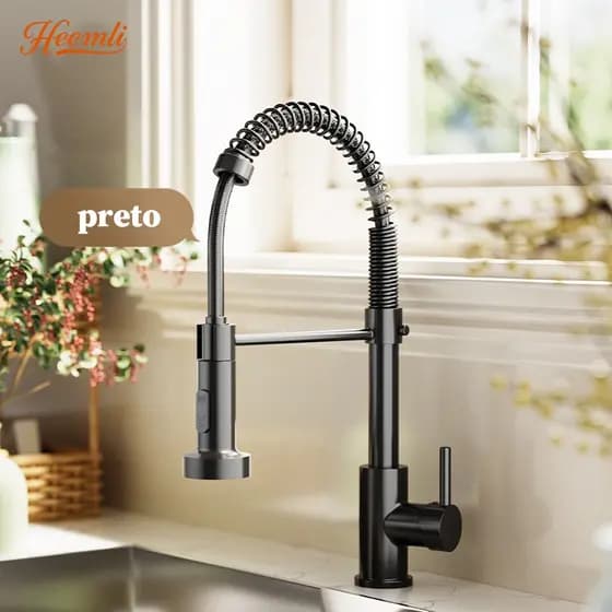 Heemli Torneira Gourmet de Cozinha com Frio e Quente e Saída Multifuncional em Inox Metal para Bancada e Pia de Cozinha