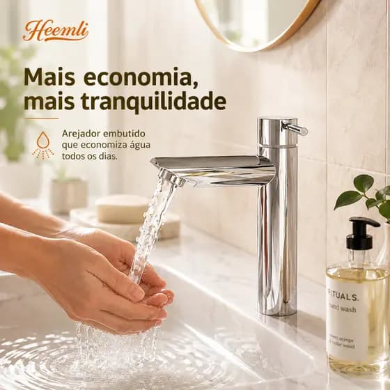 Heemli Torneira de Banheiro Cromada – Água Fria, Inox, Design Moderno, Instalação Rápida