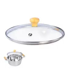 Tampa 20cm Vidro Temperado Borda Inox para Panelas e Frigideiras + Pomel Madeira