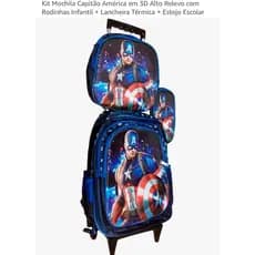Kit 🎒 Mochila Capitão América 🇺🇸 Com Estojo +Lancheira Térmica