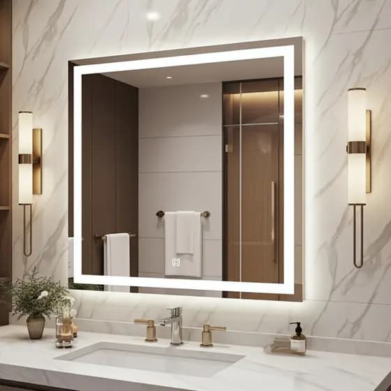 Espelho Quadrado 90x90 com LED e Botão Touch | Ideal para Penteadeira, Camarim e Banheiro