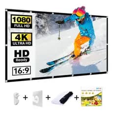 AOC Tela de projetor de 100&84 polegadas, tela de projetor lavável 4k hd 16:9, tela widescreen dobrável e sem rugas