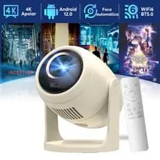 Projetor Mini AOC com WiFi6 e BT 5.0, Projetor Portátil com Suporte 4K e HD, 230 ANSI, Android 12.0, Rotação 360°