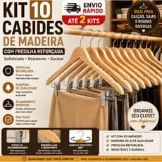 Kit 10 Cabides De Madeira Com Presilha Reforçado Para Calça Saia Closet Organizado