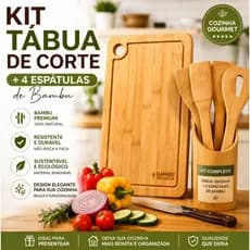 Kit 4 Espátula Bambu com Porta Utensílios Colher Cozinha Antiaderente Premium