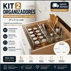 Kit 2 Organizadores Transparentes para Geladeira com Alça Acrílico Empilhável Multiuso G