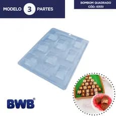 Kit 1-5 Forma BWB Silicone 3 Partes Bombom Quadrado Chocolate Doces Finos Festas e Casamento