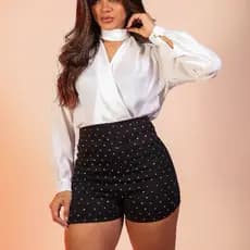 Short Festa Balada Neoprene com Strass Estiloso – Slim/Plus Preto Modelo Ponto de Luz
