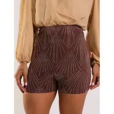 Short Feminino Neoprene Preto Pedraria Strass Festa Brilho Modelo Luxo Envio Imediato