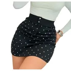 Saia Feminina Neoprene Pedraria Strass Brilhosa Festa Balada Noite Reveillón Natal Danny