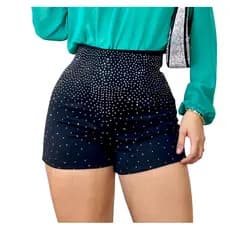 Short Feminino Neoprene Pedraria Strass Brilhoso Feste Noite Balada Estiloso Modelo Tradicional